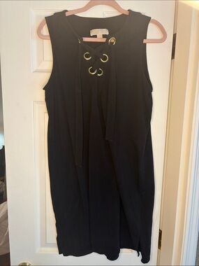 Michael Kors Black Lace-Up Sleeveless Midi Dress/coverup